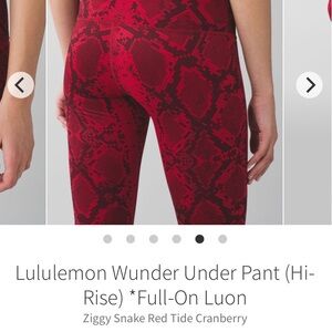 lululemon athletica Ziggy snake Red tide full on luon Wunder under HR legging 2